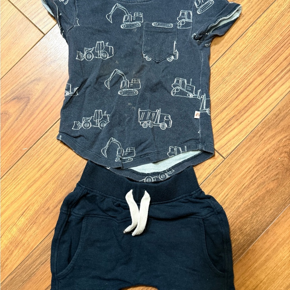 Navy Baby Outfit with Construction Print